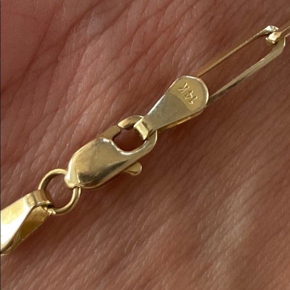 14K Gold Paper Clip Bracelet 7” inches - Picture 4 of 14